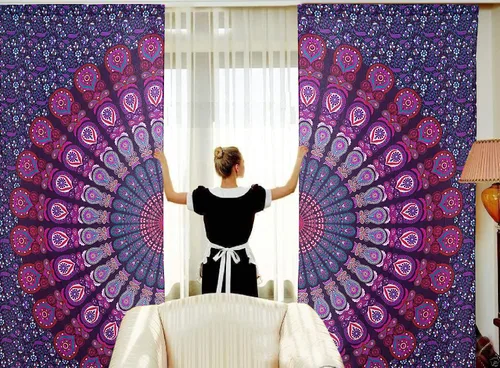 Vista 23 de Cortinas de ventana de mandala hippie indio, gitano, bohemio, sol, luna, hermosas cortinas para dormitorio, sala de estar, balcón, cenefa