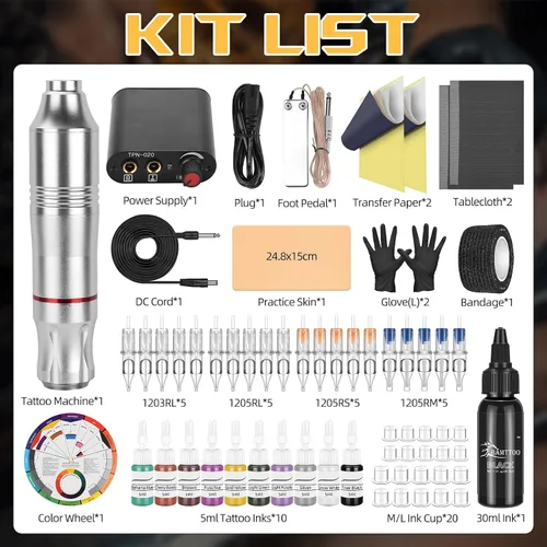 Vista 2 de Kit de bolígrafo de tatuaje, cartuchos de tatuaje, máquina de tatuaje para principiantes, kits de bolígrafos de tatuaje rotativos juegos completos