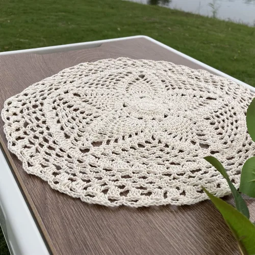 Vista 5 de Hsvanyr Mantel redondo de algodón para mesitas de noche, manteles individuales para centros de mesa, manteles individuales de vidrio beige