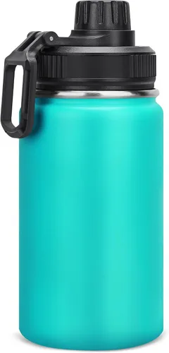Vista 8 de Botella de agua aislada de 12 onzas, botellas de agua de acero inoxidable de doble pared aislada al vacío, boca ancha, a prueba de fugas, sin BPA