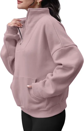 Vista 4 de Trendy Queen Sudaderas con media cremallera, sudaderas con capucha de gran tamaño, suéteres de otoño 2023 Y2K ropa de invierno