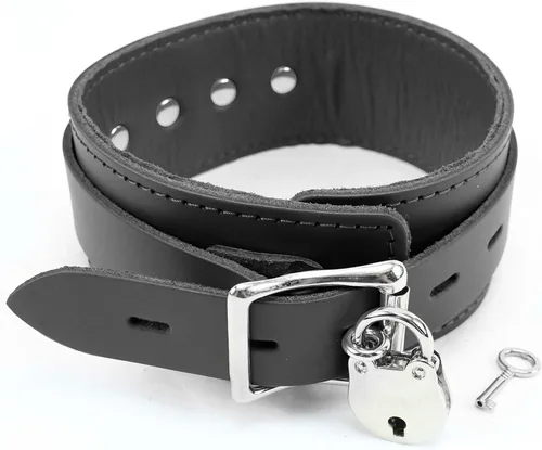 Vista 3 de Atlas Collar de piel de cordero Latigo Collar de cuero hecho a mano (pequeño, negro)