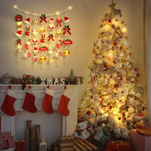 Vista 6 de KLOGTSIND Exhibición Colgante de Fotos de Macramé, Decoración de Pared Boho, Porta Tarjetas Navideñas con Cadena de Luces, Colgador de Fotos con 50