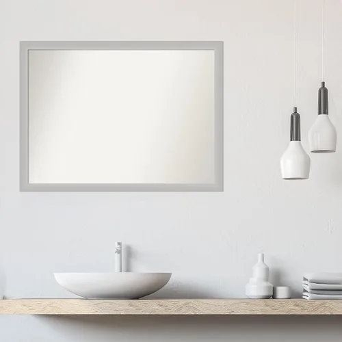 Vista 635 de Amanti Art Silver Bathroom Mirror for Over Sink, 26x35 Custom Made Marred Pewter Rectangle Vanity Mirror, Large Casual Wood Frame, Hangs Horizonally