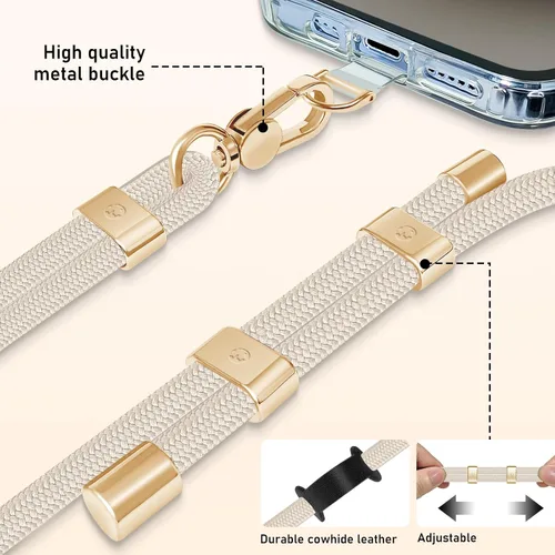 Vista 4 de UKON Cordón para teléfono celular, cordón bandolera y correa de muñeca, hebilla de metal premium con dijes para teléfono con 2 parches de correa