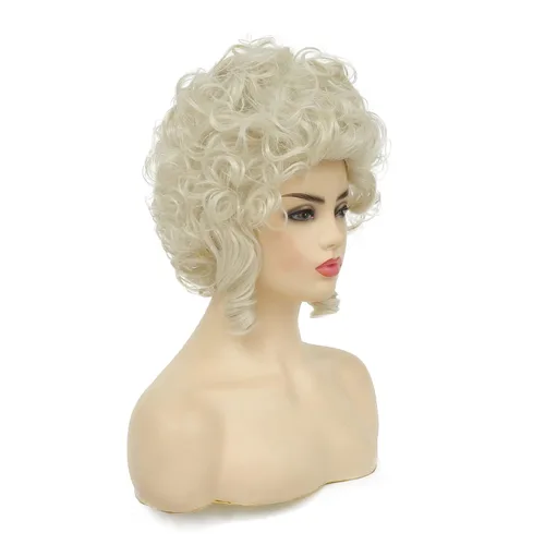 Vista 3 de Pelucas rubias rizadas para mujer, cabello sintético dorado platino, para mujer, fiesta de Halloween, cosplay, vestido de 18 peluca de disfraz