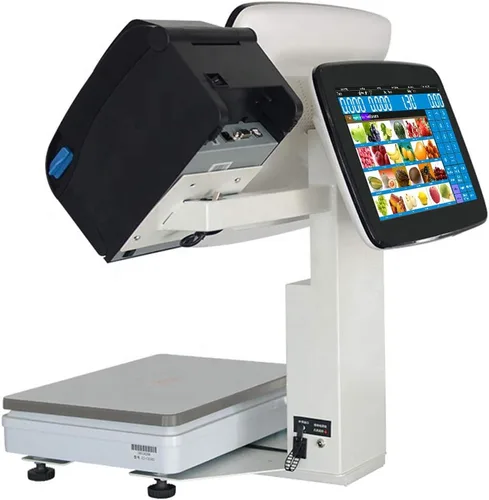 Vista 3 de Caja registradora de puntos de venta al por menor con pantalla táctil dual con pesaje y código de barras SET01