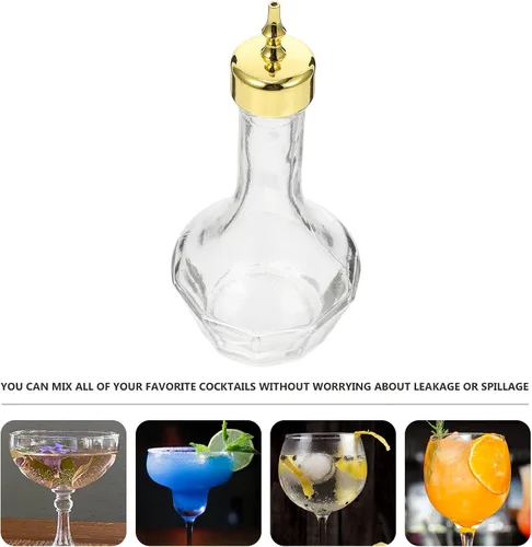 Vista 3 de Bitters - Coctelera de vidrio con tapa dorada, acero inoxidable, 1.69 onzas para beber solo, juegos de herramientas de bar (0.1 fl oz)
