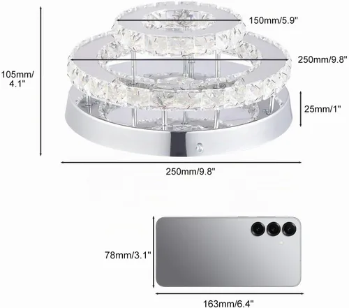 Vista 8 de Candelabro Moderno de Cristal de Montaje Empotrado de Dos Capas Candelabros de Cristal Accesorio de Lámpara de Techo LED Mini Candelabros