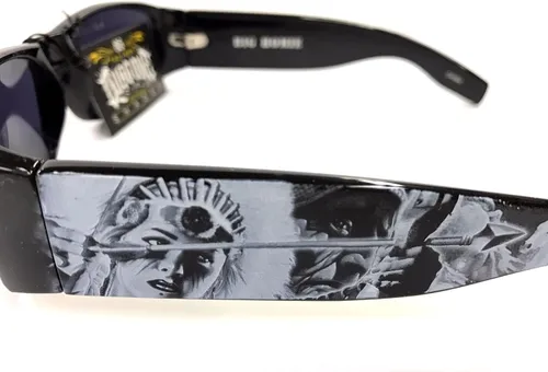 Vista 2 de Dyse One Sombras American Indian Arrow Negro Gafas De Sol California Lowrider Style, Marcos negros lente de tinte limusina negra.