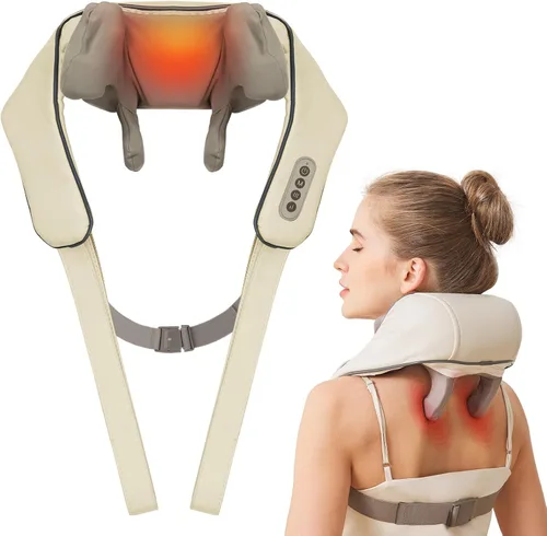 Vista 10 de Masajeador inalámbrico de cuello y hombros con calor, tejido profundo Shiatsu para aliviar el dolor, correas mejoradas portátil para viajes en casa