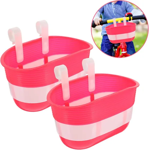 Vista 4 de BESPORTBLE Cesta de scooter para niños, linda caricatura, bicicleta, crucero, manillar delantero, cesta de transporte, accesorios color rosa