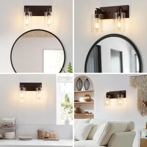 Vista 7 de 2 Luces de Iluminación para Baño, Accesorios de Iluminación de Tocador en Bronce Cepillado con Soporte de Vidrio Transparente de 33cm, Lámparas