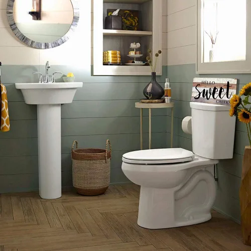 Vista 5 de Letreros divertidos para decoración de baño, letrero de madera con texto en inglés «Hello Sweet Cheeks», 16 x 8 pulgadas
