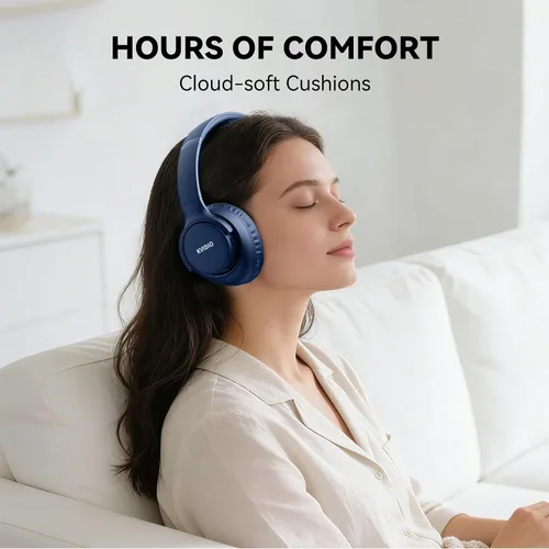 Vista 4 de KVIDIO Auriculares Bluetooth, auriculares inalámbricos con micrófono, tiempo de funcionamiento de 65 horas, auriculares sobre la oreja