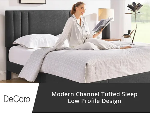 Vista 4 de Decoro Chicago Channel - Cama tapizada capitoné con diseño capitoné, color Gris oscuro