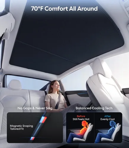 Vista 4 de Wigoo Para Tesla Model Y Accesorios Parasol Techo, Interior Negro
