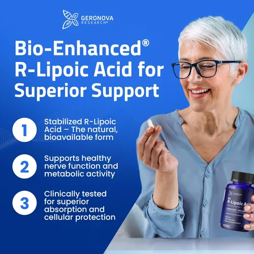 Vista 4 de Geronova Research® Bio-Enhanced® Ácido R-Lipoico - 600 mg, 120 Cápsulas