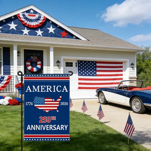 Vista 3 de Bandera de jardín con el 250 aniversario de Estados Unidos, bandera de Estados Unidos del 250 aniversario, bandera patriótica de 250 años, letrero