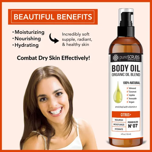 Vista 8 de pureSCRUBS Spray de aceite corporal cítrico ultra hidratante para piel seca, masaje, cutículas y más, súper mezcla orgánica de aceites de jojoba