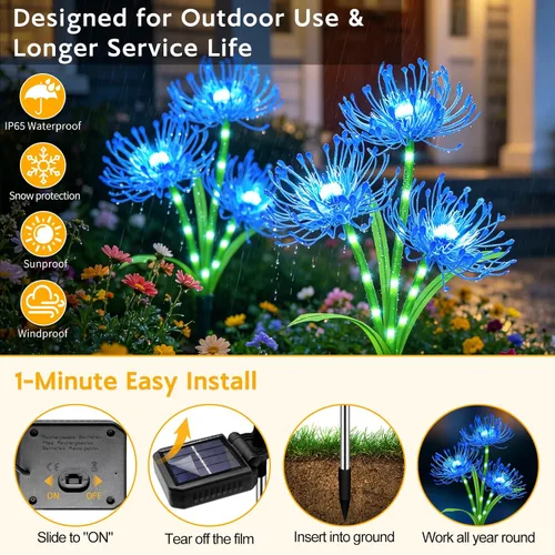 Vista 3 de VOOKRY Luces solares para exteriores, paquete de 4 luces de flores