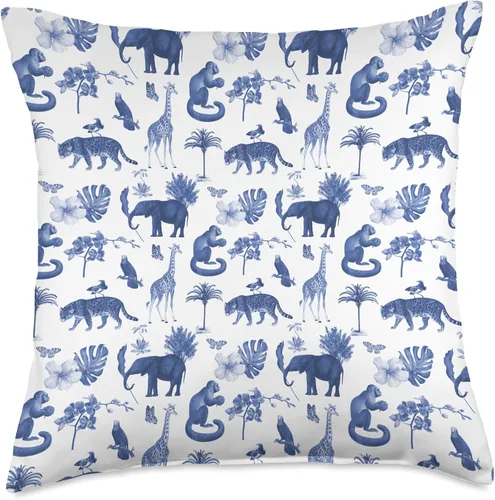 Vista 5 de Aesthetic Pattern Co Blue Jungle Toile - Almohada con estampado de leopardo, mono, palmeras, 16 x 16 pulgadas, multicolor