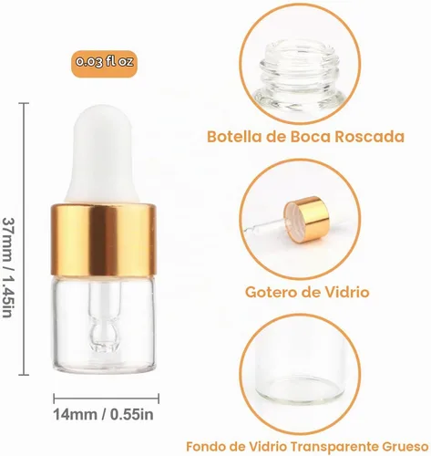 Vista 2 de 15 botellas de cristal con gotero de aceite esencial, mini botella de perfume transparente de 0.0 fl oz/0.1 fl oz/0.1 fl oz, frascos de muestra