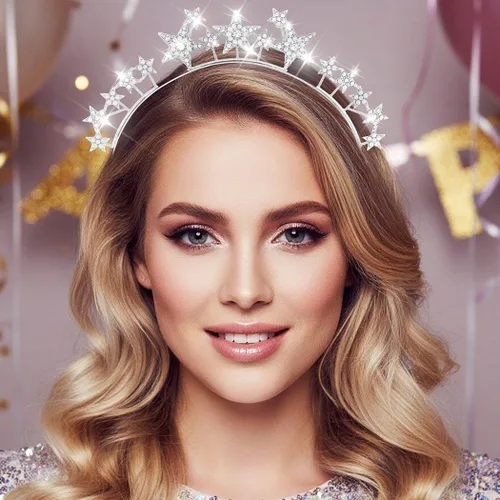 Vista 7 de CAKURE Diadema de corona con halo de estrella, diadema plateada con diamantes de imitación de diosa, accesorios para el cabello celestial para mujer