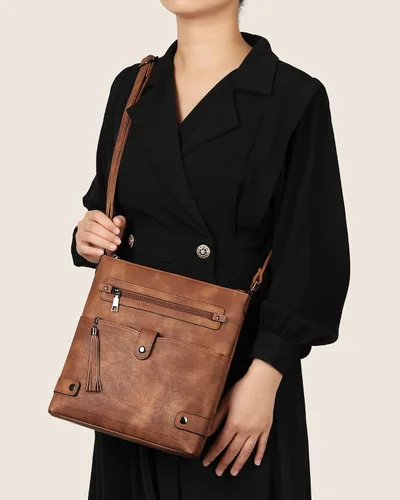 Vista 2 de FADEON Monederos cruzados para mujer y mochila para computadora portátil, colección marrón