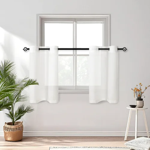 Vista 178 de DWCN Cortinas traslúcidas color verde frijol para sala de estar y dormitorio - Cortinas voile con aspecto de lino sintético con ojales en la parte
