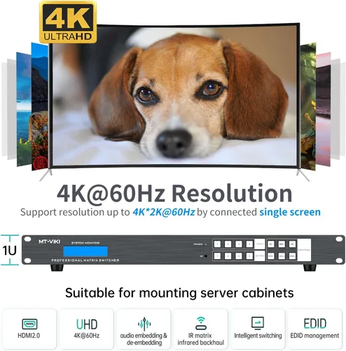 Vista 5 de MT-VIKI Extensor de matriz HDMI 4K 4 x 4 4K60Hz 4:4:4 sobre cable CAT6/7/8, extensor de matriz con 4 receptores POC + 4 salidas de bucle, interfaz