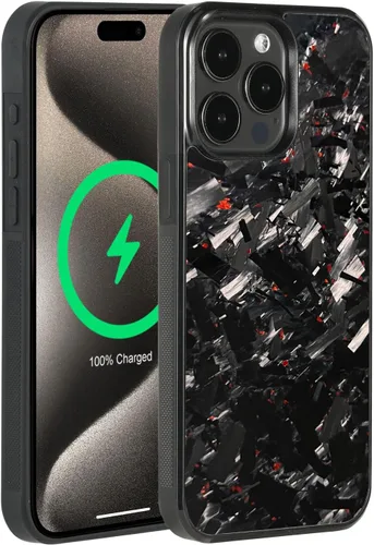 Vista 13 de Grip Series - Funda para iPhone 15 con fibra de carbono forjada real, diseño de bordes agarres, imanes integrados, compatible con cargadores y Negro