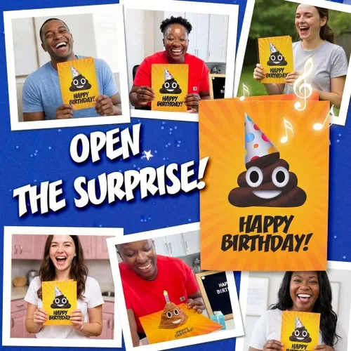 Vista 5 de Tarjeta de cumpleaños desplegable de felpa pedos, ilumina y reproduce una versión divertida de la música "Happy Birthday", divertidas tarjetas