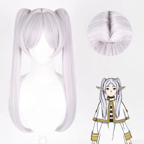 Vista 2 de Shqncoh Anime Sousou no Frieren Frieren Beyond Journey's End Elf Frieren - Peluca de pelo largo morado pálido con clip en coletas gemelas