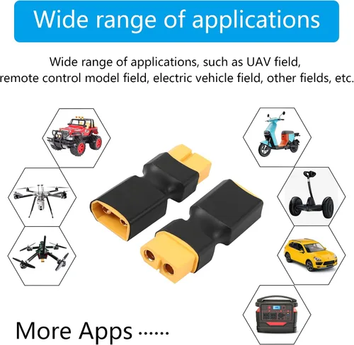 Vista 5 de XT60 macho a hembra conector sin adaptador de cable, adaptador de conector XT60 para RC FPV coche avión drone LiPo batería etc XT60 conversión