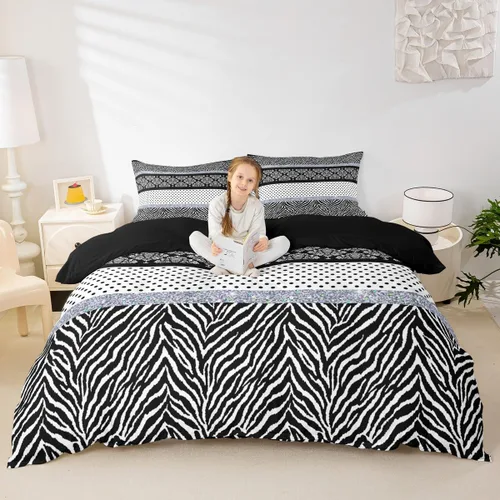 Vista 29 de Juego de funda de edredón con estampado de leopardo abstracto, tamaño individual, juegos de ropa de cama de piel de guepardo negro y gris