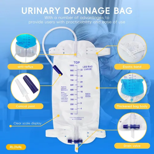 Vista 3 de 5 bolsas de drenaje urinario para patas, bolsa de catéter de gran capacidad de 33.8 fl oz, 2 correas elásticas ajustables, fácil de girar