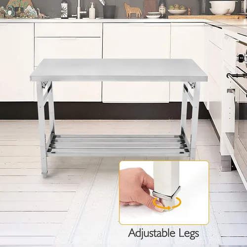 Vista 5 de GaoMon Mesa de trabajo de acero inoxidable de 24 x 47 pulgadas para preparación y trabajo, mesa de trabajo plegable NSF resistente para preparación