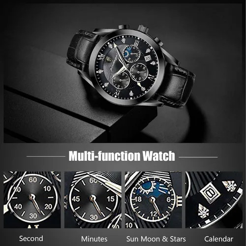 Vista 3 de RORIOS Relojes de moda para hombre, reloj analógico de cuarzo con correa de cuero, cronógrafo, reloj de pulsera impermeable para hombres