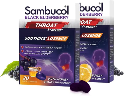 Vista 10 de Sambucol Pastilla negra de saúco para la garganta, gotas para el dolor de garganta con saúco negro, miel, vitamina C y zinc, alivio del dolor