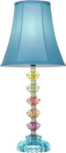 Vista 5 de 360 Lighting Lámpara de mesa tradicional estilo bohemio chic de 21" de alto, pantalla de vidrio multicolor telón azul turquesa orquídea decorativa