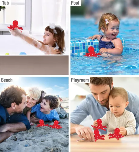 Vista 4 de DolliBu Octopus Bath Buddy Squirter - Juguete flotante de goma de pulpo rojo, divertido juego de baño para niños pequeños, lindo juguete de animales