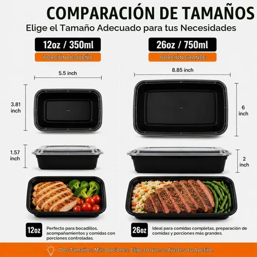 Vista 3 de Recipientes pequeños de 12 onzas con tapas, paquete de 50 recipientes