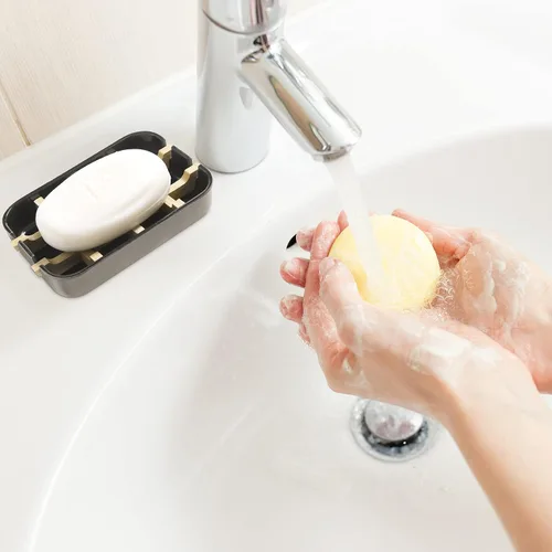 Vista 4 de Jaboneras para barra de jabón, soporte de jabón de baño negro, soporte de bambú para ducha de baño, lavabo de baño