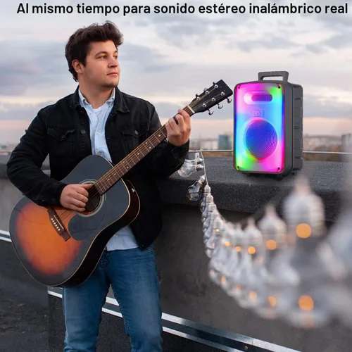 Vista 7 de Technical Pro Altavoz Bluetooth bidireccional recargable de 600 vatios de 8 pulgadas con pared LED brillante, radio FM, USB, sonido estéreo TWS