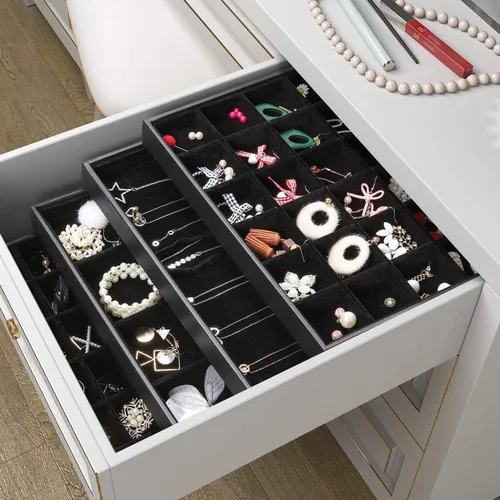 Vista 6 de Bandeja apilable de terciopelo negro con 36 compartimentos, organizador de exhibición, caja de almacenamiento rectangular, caja de almacenamiento