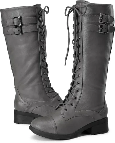 Vista 4 de DREAM PAIRS - Botas de poliuretano a la rodilla para mujer, estilo de equitación o combate