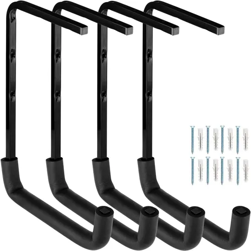 Vista 10 de 4 ganchos de garaje montados en el techo, estante de almacenamiento de garaje superior, perchas de escalera para herramientas de bicicleta de madera