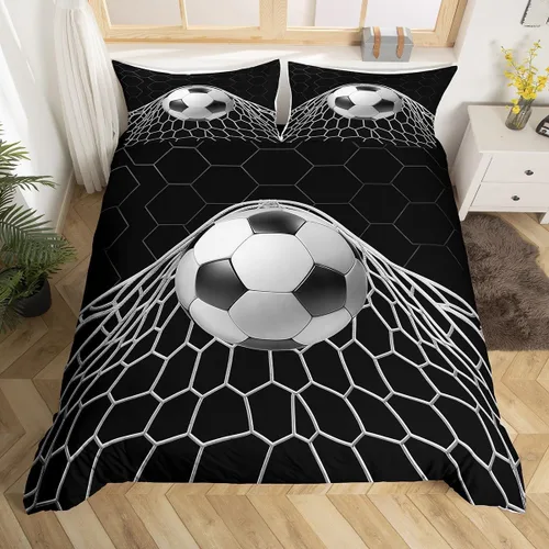 Vista 26 de Erosebridal Hockey Twin Duvet Cover for Boys,Blue and Black Sports Bedding Sets for Kids Teen,Ball Games Gamer Bed Set,Ice Hockey Field Quilt Cover