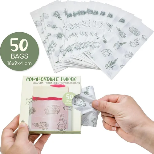Vista 5 de Hepgodin Paquete de 50 bolsas de papel para hacer jabón, barra de loción, bomba de baño, lápiz labial, aceite esencial, regalo, manualidades